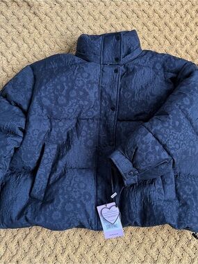 Avec Les Filles Jacket Womens XL Black Floral Quilted Zip Mock Neck Bomber NWT